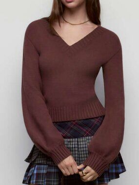 Cider Knit Vneck Balloon Sleeve Sweater, Size Small